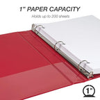 Samsill 1 Inch 3 Ring Binder, Made in USA, Economy Round Ring, Clear View Cover, 200 Sheet Capacity - for School, Home, Office - Ruby Red