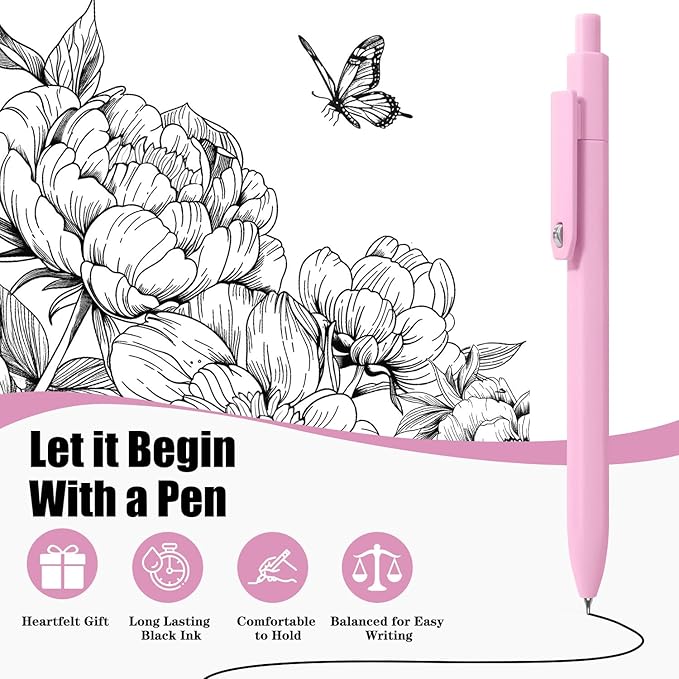 Piochoo Gel Pens, 8 Pcs 0.5mm Fine Point Aesthetic Pens, Quick Dry No Smudge, Smooth Writing Comfortable Grip Pen, Cute Black Ink Journaling Pens for School Supplies Office Desk Accessories