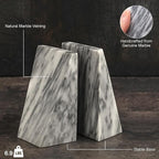 Bey-Berk Harold Carrera Marble Bookends (Grey, Set of 2), 4" x 2.5" x 6" Wedge Book Ends, 6.45 lb Solid Stone Desk and Shelf Decor