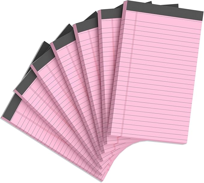 Aidunmis 7pcs Small Note Pads 5x8 Legal Pads Pink Notepad 5x8 College Ruled Pink Notebook Paper Narrow Ruled Mini Notepads 5 x 8 Legal Pad Perforated Small Writing Pads 5x7 In 30 Sheets per Note Pad