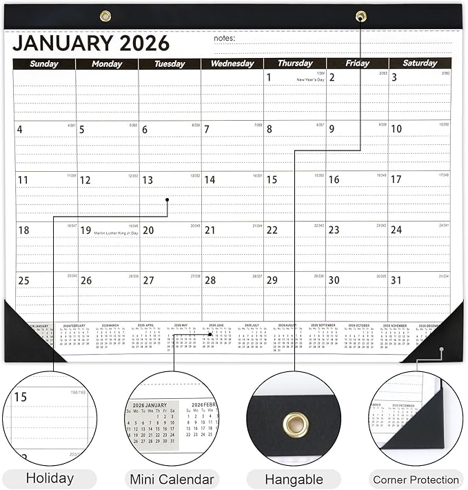 Desk Calendar 2026-2027, 14" X 11" Desktop Calendar 2026-2027, 18 Months Calander Runs from Jan. 2026 to Jun. 2027, Academic Monthly Planner for Home School Office (White and Black)