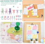 600 Pcs Decorative Push Pins, Pastel Color Thumb Tacks 6 Types Cute Push Pin Clips for Bulletin Board Wall Cork Board Colorful Classroom Decor Teacher Must Haves Supplies School Crafts Project