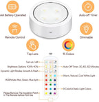 TECOMLIGHT Puck Lights with Remote Control, Battery Powered Wireless LED Under Cabinet Lighting, RGBCW Stick On Push Lights 6 Pack - White