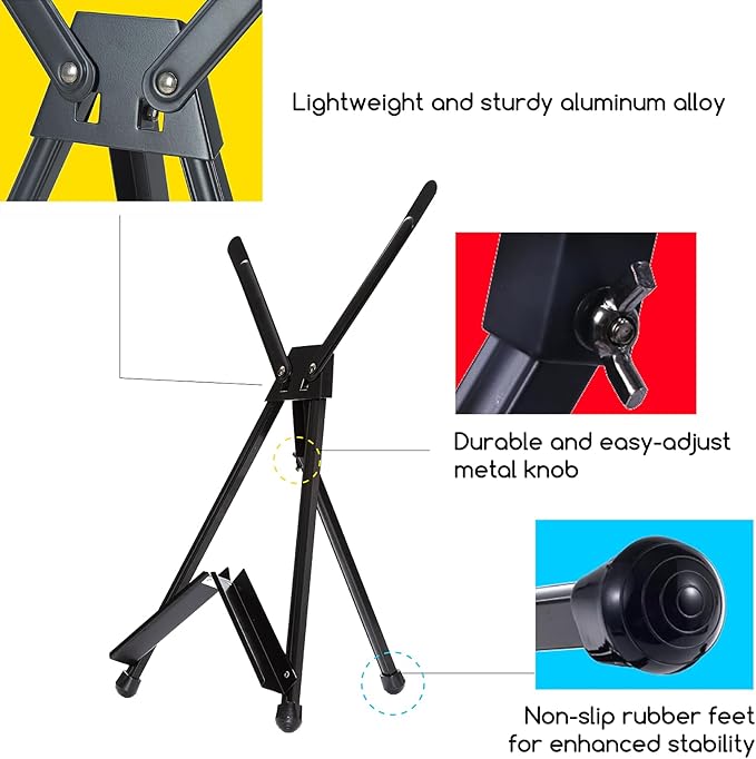 MEEDEN 4pcs Tabletop Easels, Metal Stand for Painting & Display, Aluminum Desktop Art Easel, Foldable Portable Tripod Stand for Canvas, Paintings, Photos, Books, Signs
