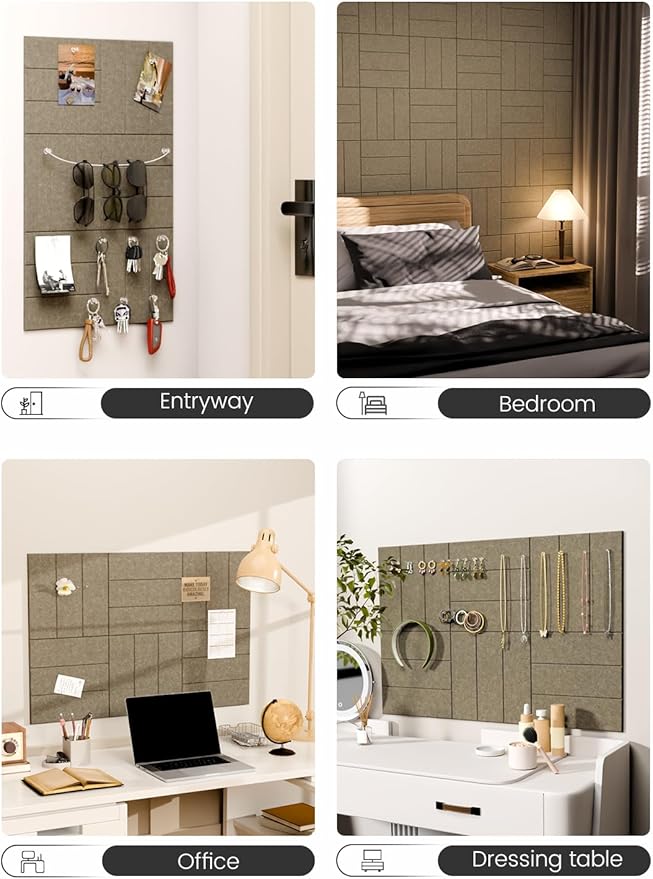 Fluxynara Felt Bulletin Board Tiles -28"x18" with 40 Adhesive Tabs, Cork Board Alternative for Office Decor, Push Pin Board Wall Organizer 6-Pack (Earth Brown)