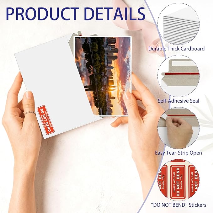 Cheardia 120 Pack Rigid Mailer with Self Adhesive Seal, 6.5 x 4.5 Inch Keep Flat Photo Document Mailers, Small Thick Cardboard Shipping Envelopes with Label for Photos, Document, White