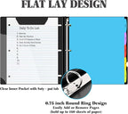 INFUN Telescoping 3 Ring Binder -4PCS-Black, Flexible Round Binder with Customizable Front Cover and Clear Catalog Pocket, 0.75 Inch Rings, Holds 160 Sheets 8.5x11 inch Paper
