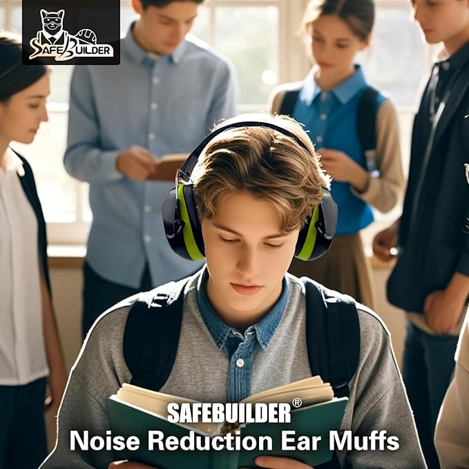 SAFEBUILDER Ear Muffs Noise Reduction SNR 33dB Adjustable Lightweight Safety Earmuffs Sound Proof Noise Cancelling ANSI