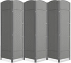 Cocosica Folding Room Divider, Weave Fiber Privacy Screen, Extra Wide Room Screen Divider Separator, Decorative Separation Wall Divider, Freestanding Room (Grey, 6-Panel)