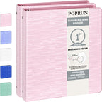 POPRUN 3 Ring Binder 1 Inch, PVC-Free, Holds 175 Sheets of 8.5 x 11 Paper, Extra Durable Organizer with 2 Pockets for School & Office, Heavy-Duty, 2 Pack, Pink