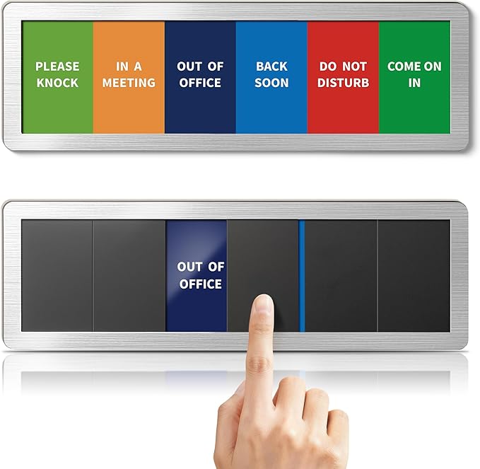 Office Door Signs-Meeting in Progress Door Sign with 6 Options, Do Not Disturb, In a Meeting, Out of Office, Working from Home, Come on in, Back Soon, Business Privacy Sign Shows the Status of the Person Inside the Room