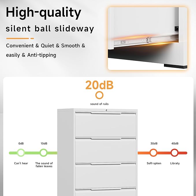 Bestoo 4-Drawer Lateral File Cabinet with Lock, Filing Cabinet for Home Office, Metal File Storage Cabinets, Fits File Folders, Letter/Legal/F4/A4 Sizes, Assembly Required (White)