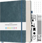 OFFIGIFT Dotted Journal Notebook, 312 Numbered Pages Large B5 Hardcover Leather Notebook, 100gsm No Bleed Paper Dot Grid Notebook with Index Pages, Dot Journal for Women Men, 7.6'' X 10'', Grey Blue