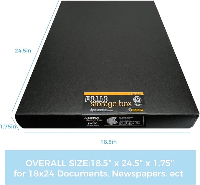 Lineco Folio Storage Box, Clamshell Design with Metal Edge. 18.5x24.5x1.75 Inches, Archival Boxboard, Preserve Photos, Cards, Magazines, Documents, Art, Ephemera, Family Records, Black, Pack of 2
