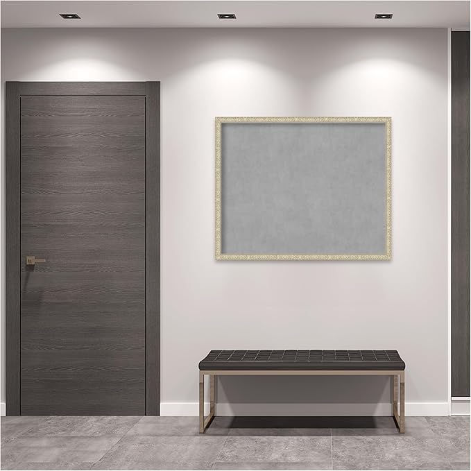Amanti Art Silver Framed Magnetic Board 34x42 X-Large Vision Board for use with Magnets, 100% Metal Sheet to Display Items as Office Decor or for Home Organization in mudroom, Kitchen or Kids Room