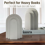LIN CHUAN Heavy Duty Book Ends for Shelves, Decorative Bookends for Heavy Books Set of 2, 6.6 LBS Modern Book Stopper for Home Decor, Bookshelf, Aesthetic Bookend with Layered Arch Design, Gray