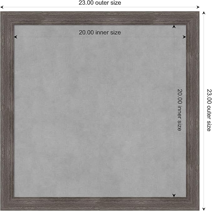 Amanti Art Grey Framed Magnetic Board 23x23 Medium Vision Board for use with Magnets, 100% Metal Sheet to Display Items as Office Decor or for Home Organization in mudroom, Kitchen or Kids Room