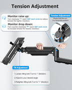 MOUNTUP Laptop Wall Mount, Adjustable Laptop Mount for Max 17" Notebook or Max 32" Monitor, Wall Mount Laptop Holder Holds 4.4-22lbs, 2-in-1 Laptop Arm with Ventilated Tray