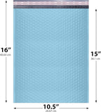 Light Blue 10.5x16 Inch Large Poly Bubble Mailers #5 | Padded Envelopes with Self Seal | Air Lined Cushioned Bubble Mailer | Usable Size 10.5x15 | 100 Pack Bulk | Lightweight shipping Bags