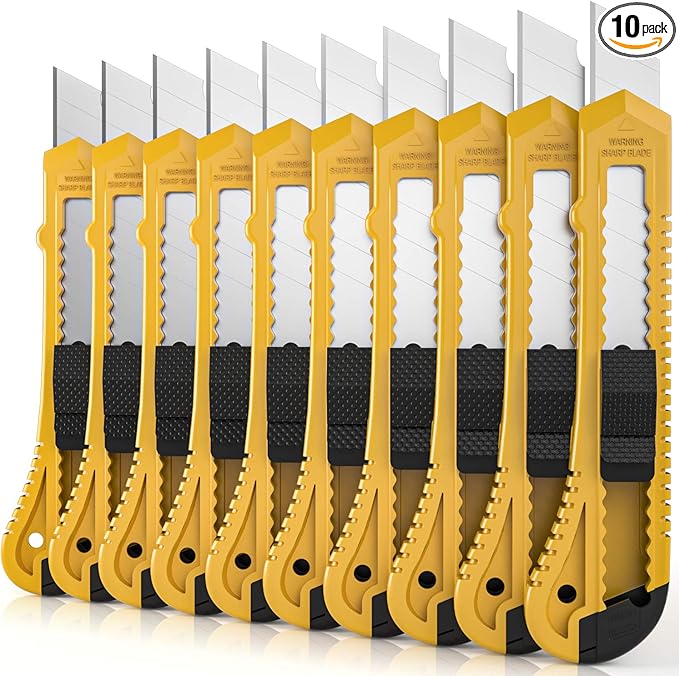 Nicpro 10 Pack Utility Knife Set, Retractable Box Cutters for Cartons, Cardboard and Boxes, 18 mm Razor Razor Sharp Blade Knife with Smooth Mechanism for Heavy Duty Office, Home, Arts Crafts, Hobby