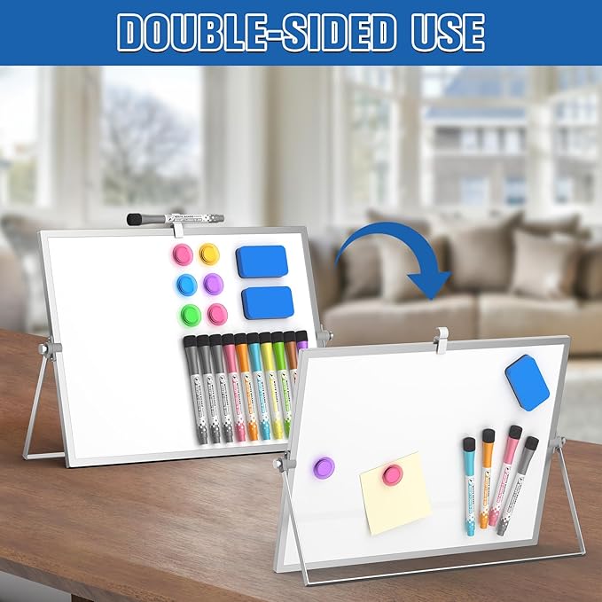 Grtard Dry Erase Magnetic White Board, 16''x12'' Double-Sided Desktop Whiteboard with Stand, Portable Small Whiteboard Set, Dry Erase Board for to-Do Lists, Planning & Office, Home