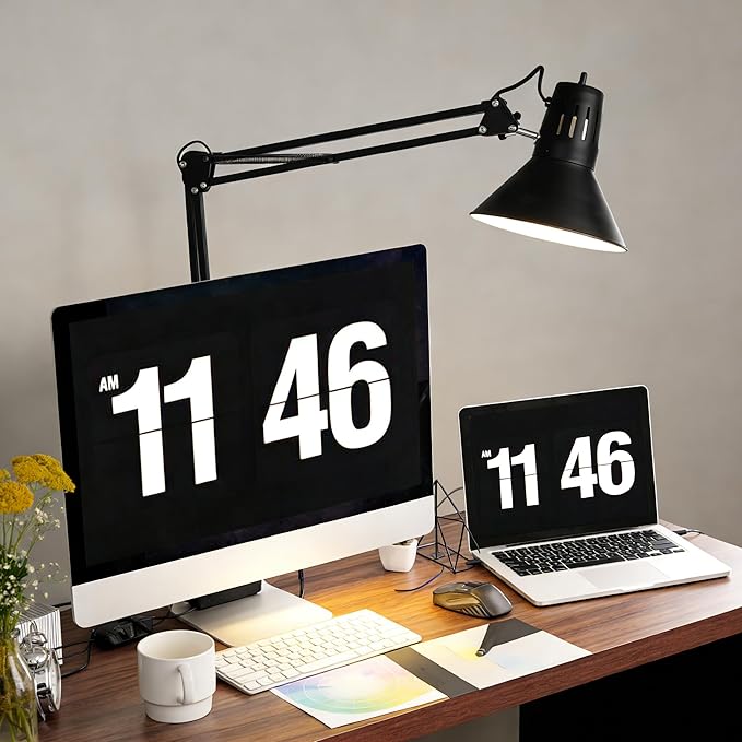LED Desk Lamp With Clamp for Office Home, Eye-Caring Clip on Light with Adjustable Extra Tall Metal Swing Arm, High Intensity Clamp w/A19 E26 Bulb for Working Reading, 3000k Table Lamps Warm Light