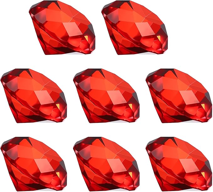 PATIKIL 8 Pcs Diamond Crystal Paperweight, 30mm / 1.18 Inch Crystal Paperweight Paper Weight for Home Office Desktop Table Decor Wedding Party Jewelry Ornaments, Red