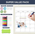 Calendar Whiteboard for Wall, 17x13 Inches Dry Erase Calendar for Wall, Small Magnetic Monthly White Board with Wood Framed, Hanging Dry Erase Board for Kitchen Home Office School Planner
