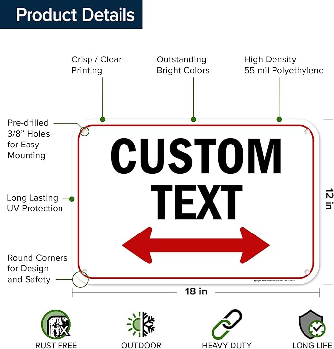 Custom Arrow,Custom Directional Sign, Two Way Arrow,12x18 Inches, 55 mil thick HDPE (high density polyethylene) Made in USA by My Sign Center