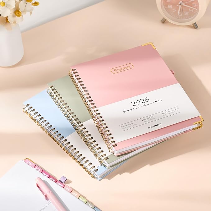 Forvencer 2026 Planner, Hardcover Calendar Planner Weekly and Monthly, Jan 2026 - Dec 2026, 8.5" x 11", Spiral Agenda Book with Tabs, Exquisite Daily Journal Organizer for Home School, Teal Marble
