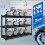 SDXYSTCE 48" W Garage Shelving Heavy Duty, 1500LBS Loads Adjustable Garage Storage Shelves, 3-Tier Metal Shelving Units and Storage Racks, Industrial Utility Shelf,48" Wx18 Dx39 H, Black