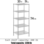 Regal Altair 24" Deep x 30" Wide x 74" Height Wire Shelving Kit | 5-Tier | NSF Commercial Storage Rack Unit