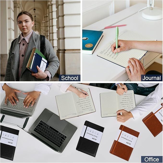ZCZN 6 Pack Lined Journal Notebooks, 192 Pages A5 Hardcover Leather Journals for Work,Writing,School & Travel, College Ruled Journaling Notebooks for Notes Taking,Diary Notepad (Blue*6)