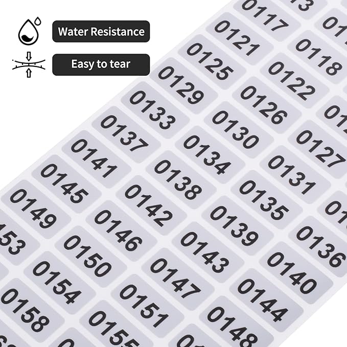 2001-3000 Consecutive Number Inventory Stickers Self Adhesive Waterproof Labels Office Warehouse Numbering Classification Black Printing on Silver Sticker 0.79 x 0.38 Inch