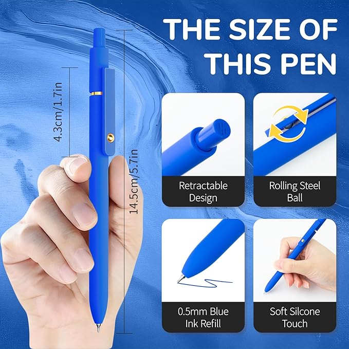 UIXJODO Blue Pens, 6 Pcs Blue Ink Pens Fine Point Smooth Writing Pens, 0.5mm Colored Ink Gel Pens for Journaling Note Taking, School Supplies Gifts for Women (6 Pcs Gold Blue - Blue Ink)