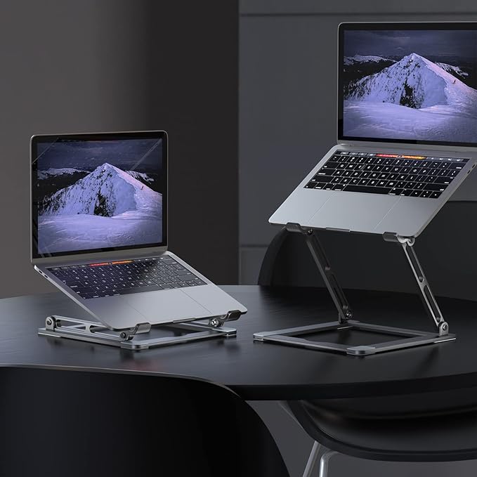 VIGLT Laptop Stand for Desk - Adjustable Laptop Holder, Portable Laptop Riser with Multi-Angle Height Adjustable Computer Stand for MacBook Air/Pro and More Notebooks 10-17.3" - Grey