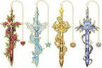 4Pcs Fantasy Sword Bookmarks for Books Journals Planners, Cool Forth Wing Metal Book Marker for Reading Women Men, Unique Book Marks Gifts for Book Lovers, Reading Accessories for Students Adults Kids
