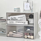 Desk Organizer Stackable Storage Drawers with 3 Compartments Stackable Drawers Great for Desk Storage, Makeup Storage Bathroom Organization Accessories Etc (White)