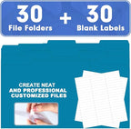 File Folder, HERKKA 30 Pack 1/3 Cut Tab File Folders, File Folders Great for Organizing and Filing, Letter Size, Blue
