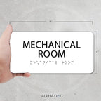 ALPHA DOG ADA SIGNS - Mechanical Room Sign with Braille for Your Business, 4x8 Inch, ADA Compliant, Indoor or Outdoor, Easy Installation, Made in the USA, White