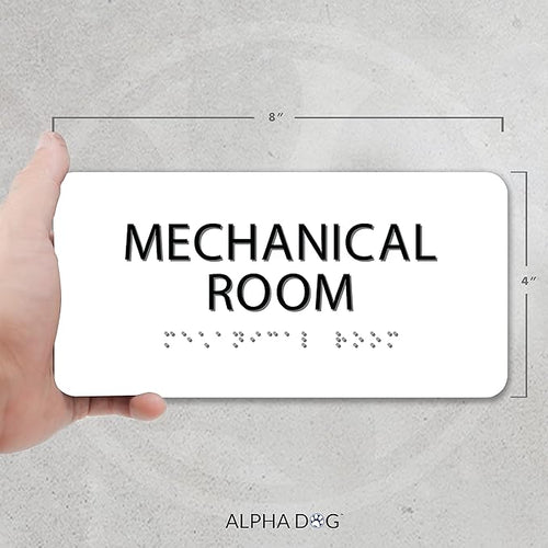 ALPHA DOG ADA SIGNS - Mechanical Room Sign with Braille for Your Business, 4x8 Inch, ADA Compliant, Indoor or Outdoor, Easy Installation, Made in the USA, White