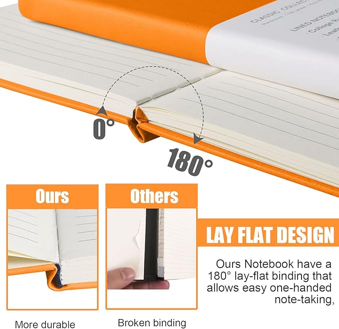 EMOMAS Lined Journal Notebook, 10Pack Hardcover Notebook for Men & Women – Journals for Writing, Work, School, Home & Daily Notes, 160 Pages – Medium A5, 5.7"x8", 100 gsm Thick Paper (Orange)