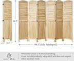 Room Partitions and Dividers, 68.9 Inch Temporary Wall with Double Hinges, Wooden Louver & MDF Stable Screens for Home Office Bedroom Coffeehouse Decoration (6 Panels, Wood Color)