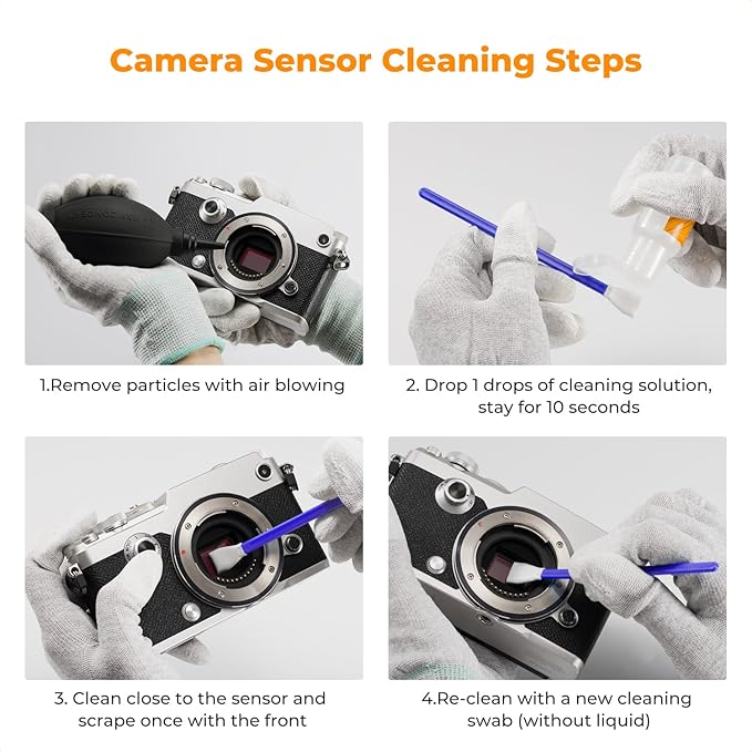 K&F CONCEPT 12mm Micro Four-Thirds 4/3 Sensor Cleaning Swab*10 + 20ml Sensor Cleaner, M43 Camera Cleaning Kit for All Models of M4/3 Camera Sensors, Including M4/3 Cameras from Olympus and Panasonic