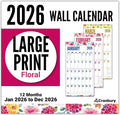 CRANBURY Large Print Wall Calendar 2026, 12x23" Open, 12 Months Floral Designs, Use Jan to Dec 2026, Big Numbers, Big Grid, Low Vision Calendar, Non-Glossy Paper for Easy Writing, Includes Planner Stickers