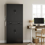 TaskStorz Metal Storage Cabinet, 71" Garage Storage Cabinet with 2 Locking Drawers and 2 Adjustable Shelves, Black Tool Cabinet, Lockable File Steel Cabinet for Home, Office, Gym, School