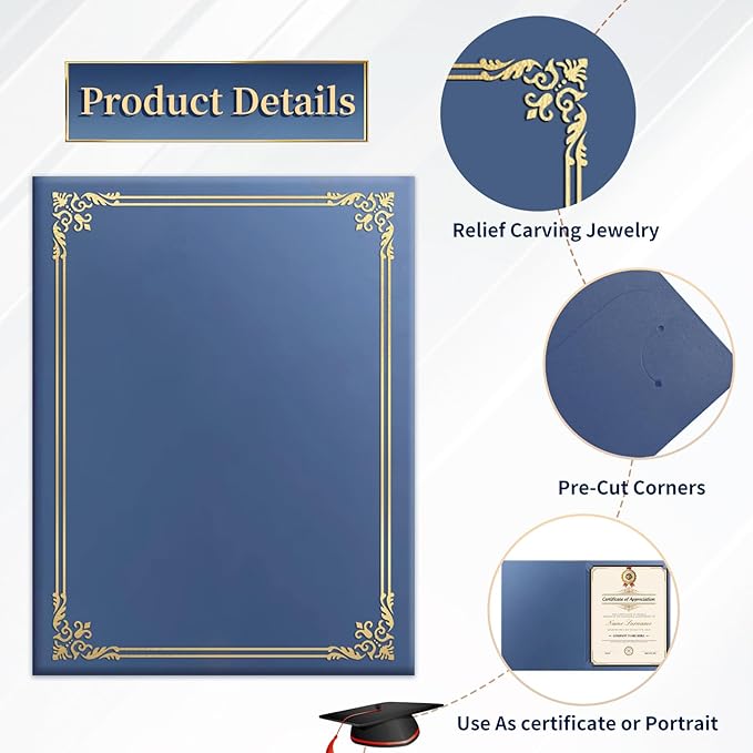 30 Packs Certificate Covers,Navy Blue Cardboard Diploma Cover,Certificate Holders Gold Foil Border,for Letter Size 8.5 x 11 Inch Awards and Certificates