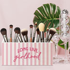 URLLUAE Pink Preppy Long Live Girlhood Wooden Pen Pencil Holder for Desk Accessories, Preppy Girly Desk Decor, Feminine Aesthetic Makeup Brush Toothbrush Holder Organizer for Girls Room Bathroom