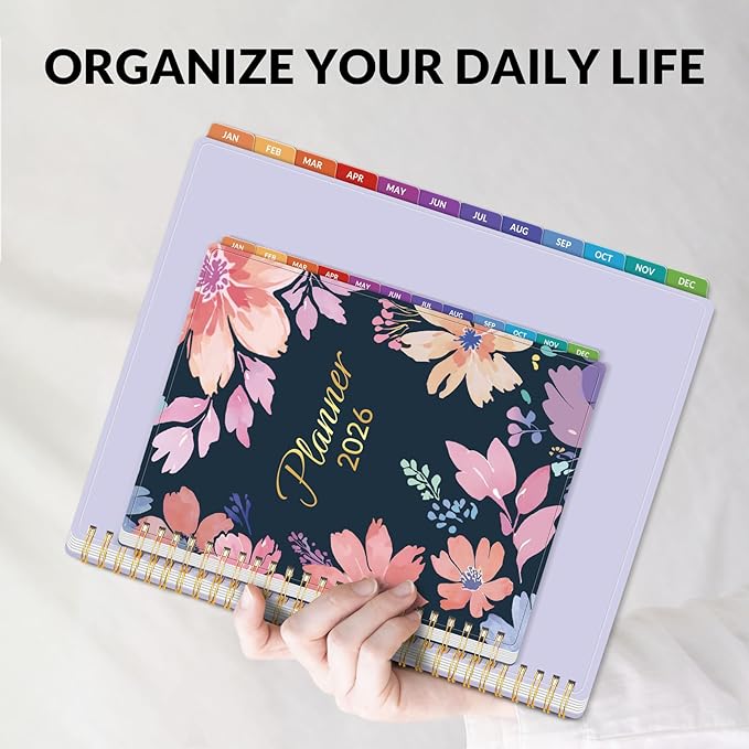 GNL 2026 Planner, Weekly and Monthly Planner January - December 2026, 6.4" x 8.3" Monthly Planner with Waterproof Flexible Cover, Spiral Binding Notebook with Colorful Tab, Pockets, Bookmark, Floral