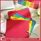Noveread 1 Set 25 Alphabet File Dividers A-Z Tab Letter Size 1/5 Cut Tab Positions Alphabetical Number File Folder Organizer Guides Cabinet and Desk Dividers for School Office (Rainbow Colors)